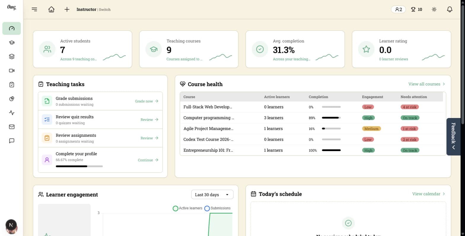 Instructor course and teaching dashboard