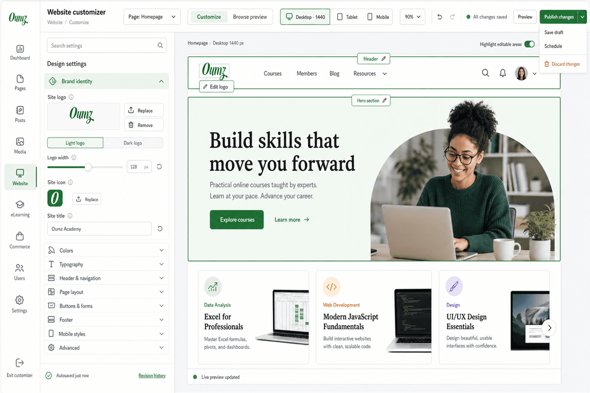 AcademyLauncher branded website customizer